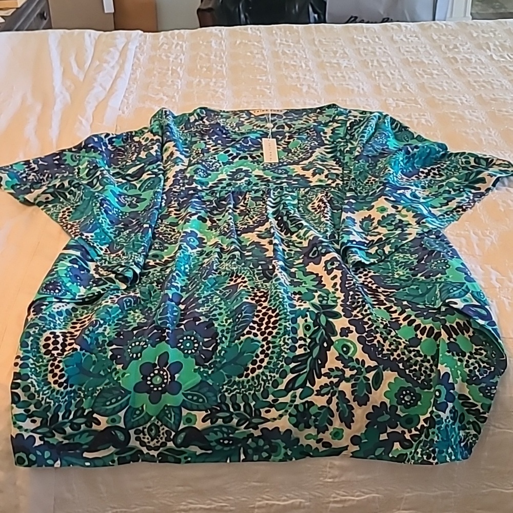 NWT Trina Turk Paisley GRACIELLA Caftan Dress XL Gorgeous Blue Green Aqua Print